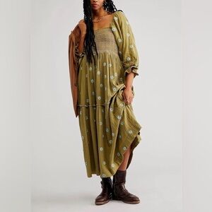Free People Dahlia Floral Maxi Dress Moss Stone - Size S